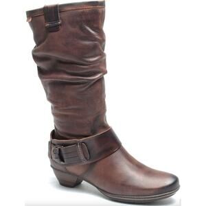 Pikolinos Brown Leather Brujas Mid-Calf Slouchy Boots Side Zip Buckle Size 8.5-9